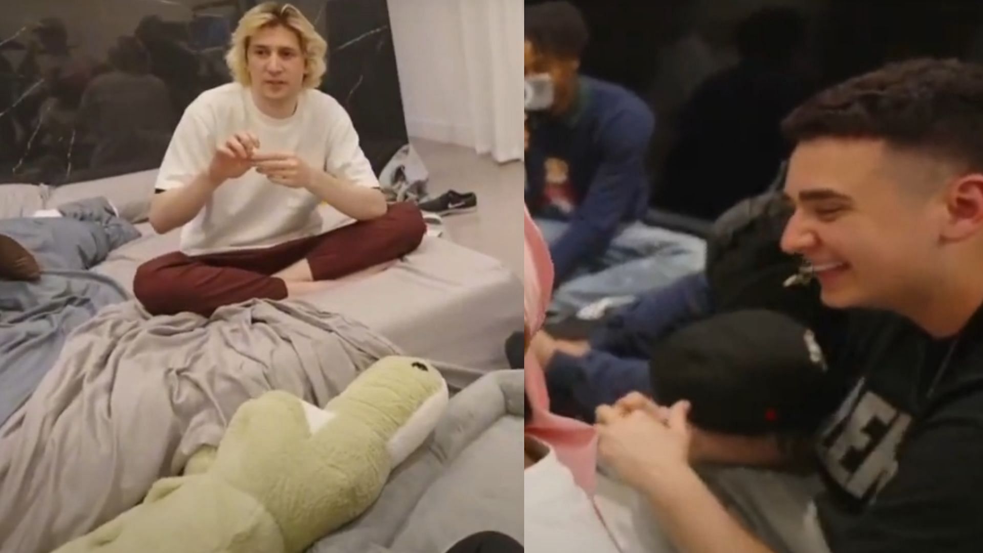 Snips from Lacy and xQc's first on-stream interaction at the latter's home in March 2025 (Images via YouTube/Lacy Reacts)